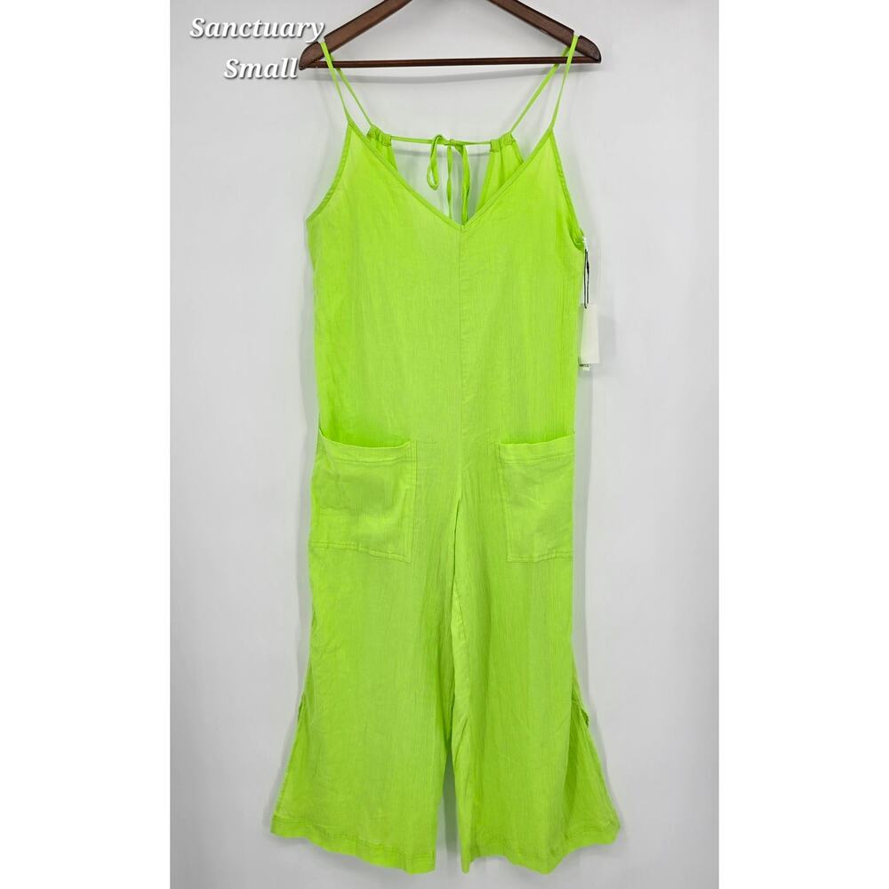 Sanctuary‎ Electric Green Crinkle Wide Leg Jumpsuit NWT Coastal Resort Boho